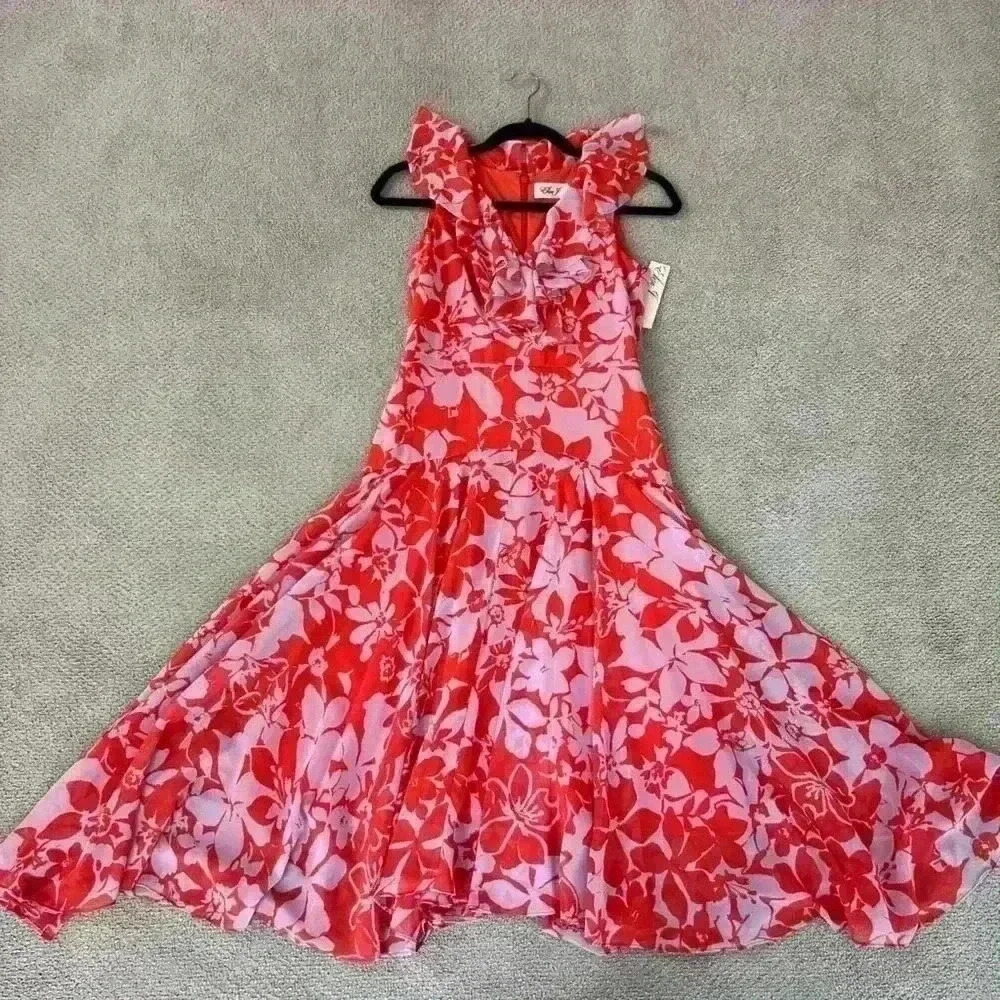 New with tags Eliza J Handkerchief Hem Midi Orange & Lilac dress - Picture 7 of 8